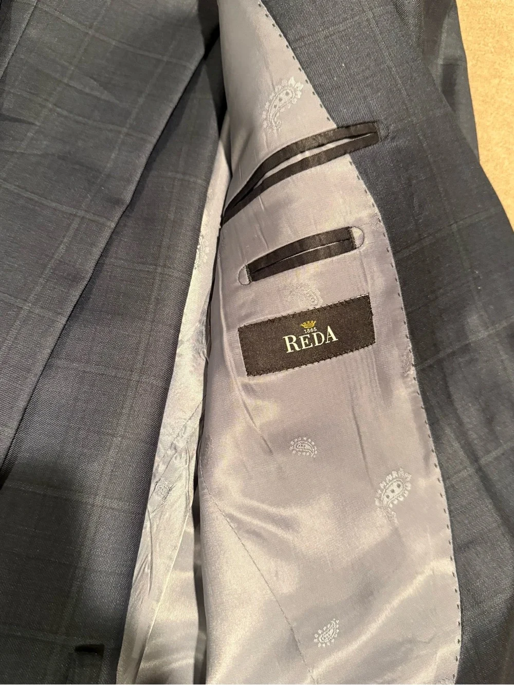 Reda Men's Navy Windowpane Two-Button Suit Blazer 40L